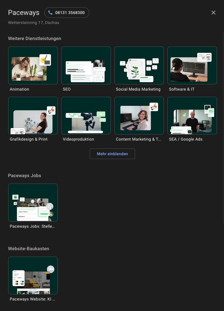 Google Unternehmensprofil Produkte