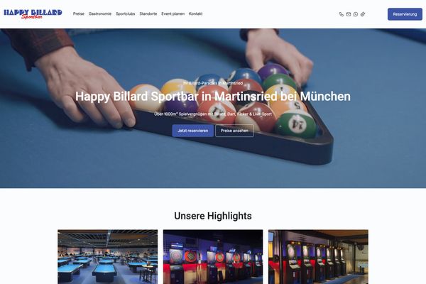 Happy Billard – Paceways Website Beispiel